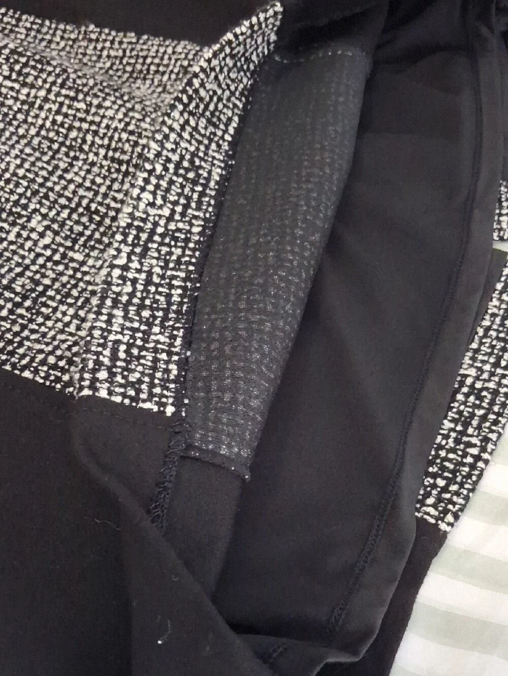 White House Black Market Black and White Tweed-Panel Midi Sheath Dress